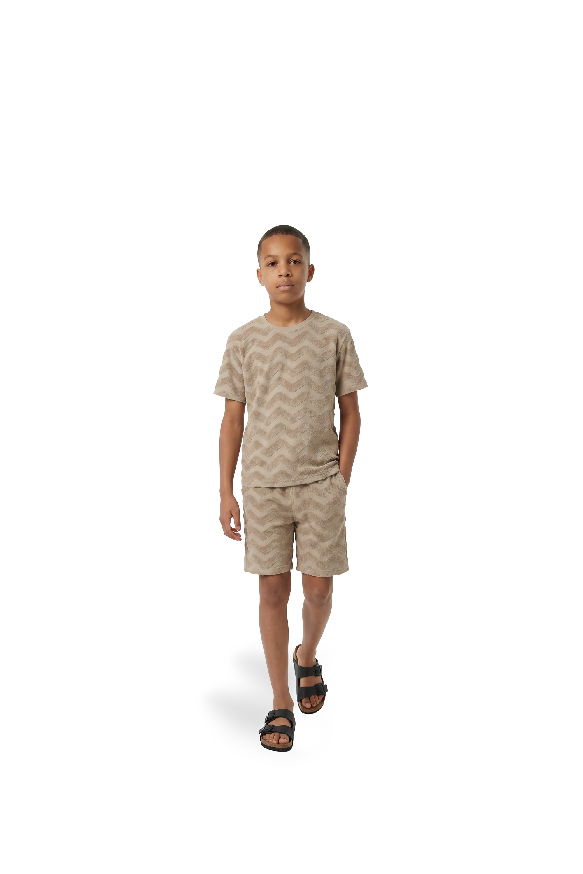 Malelions Junior Jacquard Wavy Towelling T-Shirt | Dark Taupe