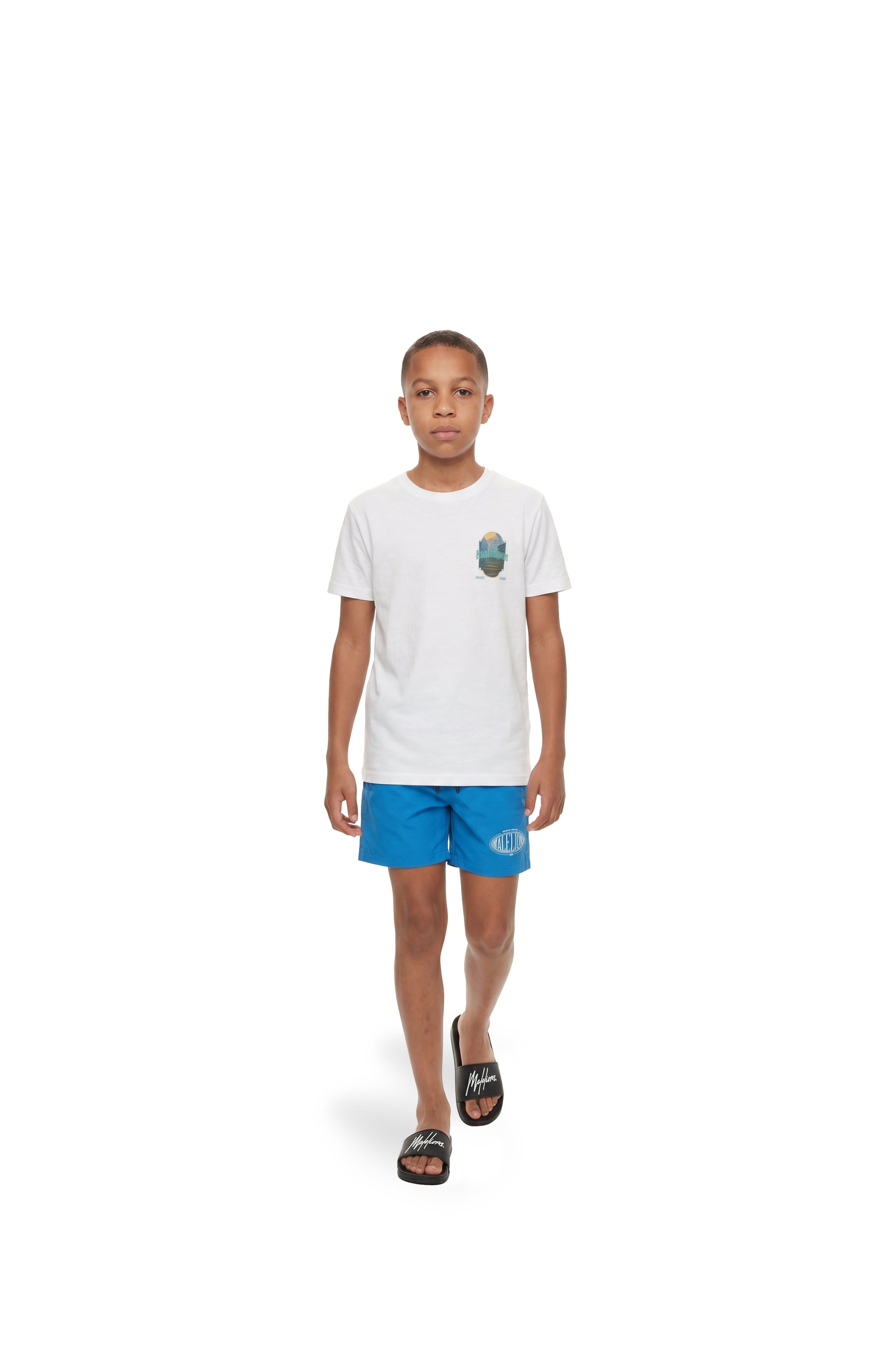 Malelions Junior Blue Stairs T-Shirt | White