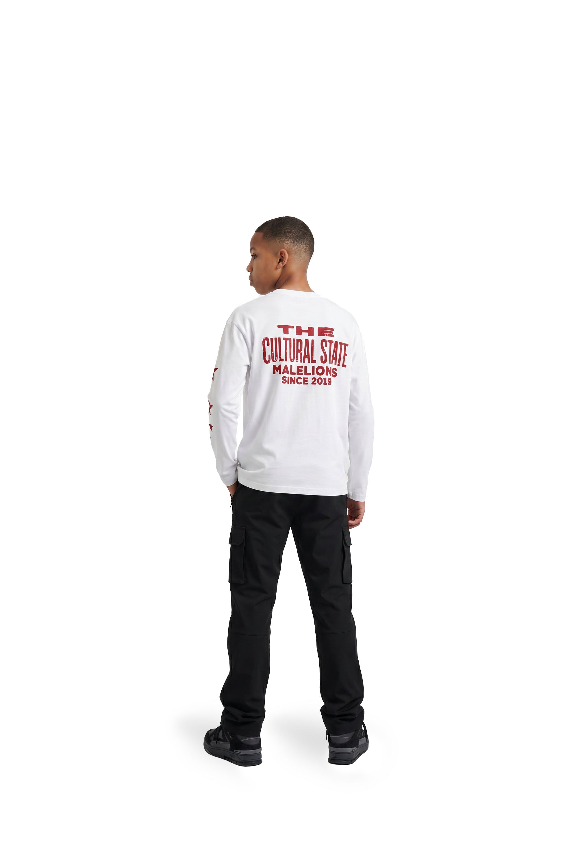 Malelions Junior Relaxed Star Longsleeve T-Shirt | White/Red