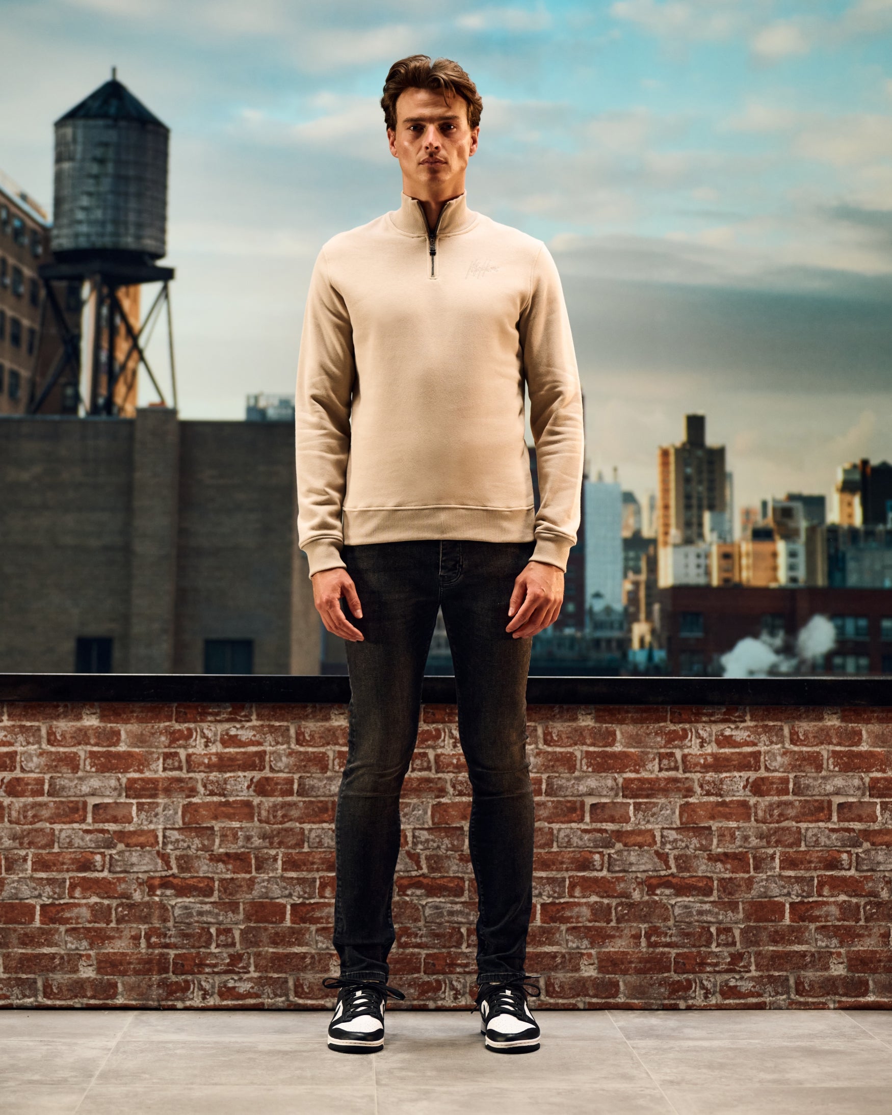 Malelions Men Turtle Half Zip Sweater Beige Malelions