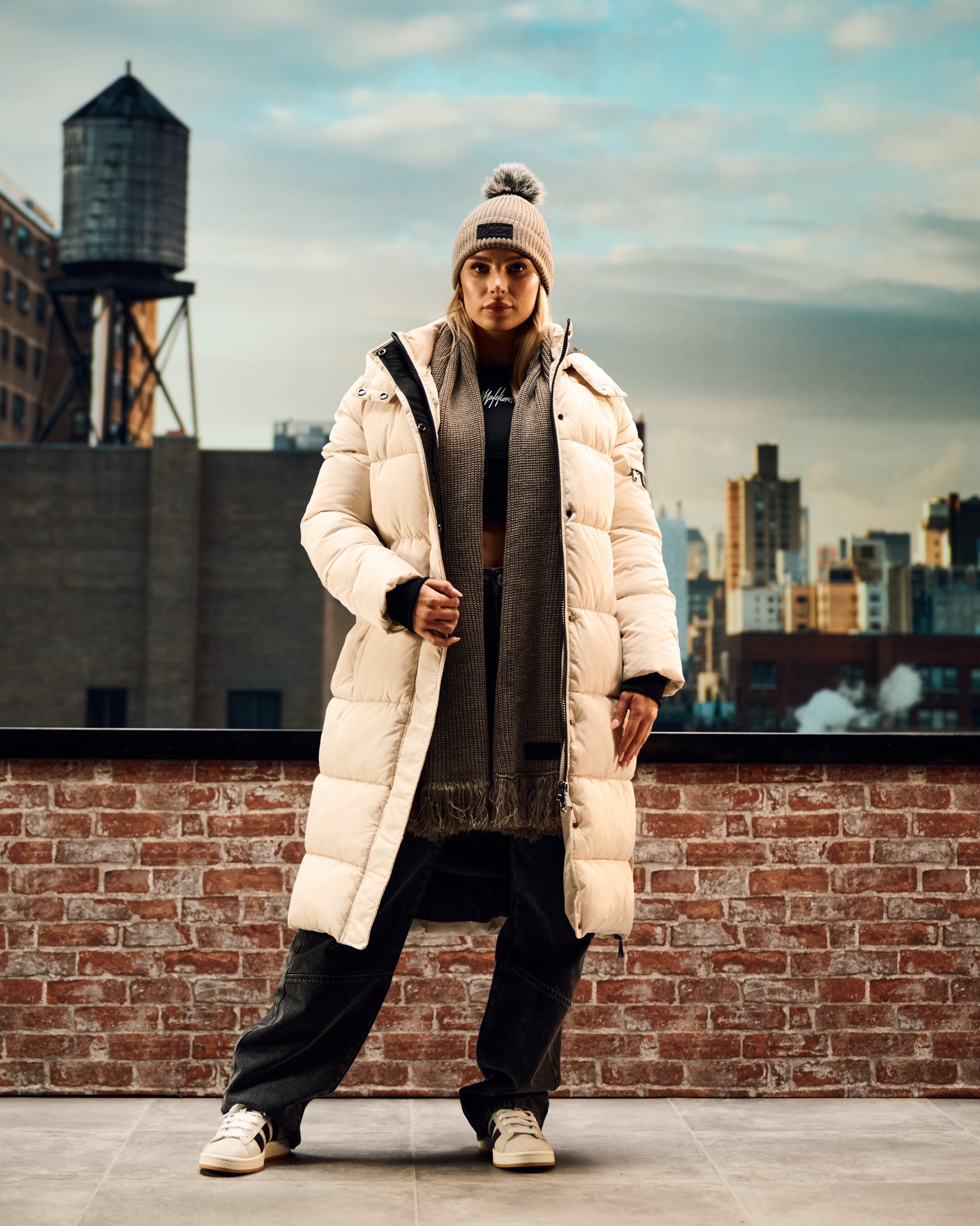 Malelions Women Signature Long Puffer Jacket | Beige