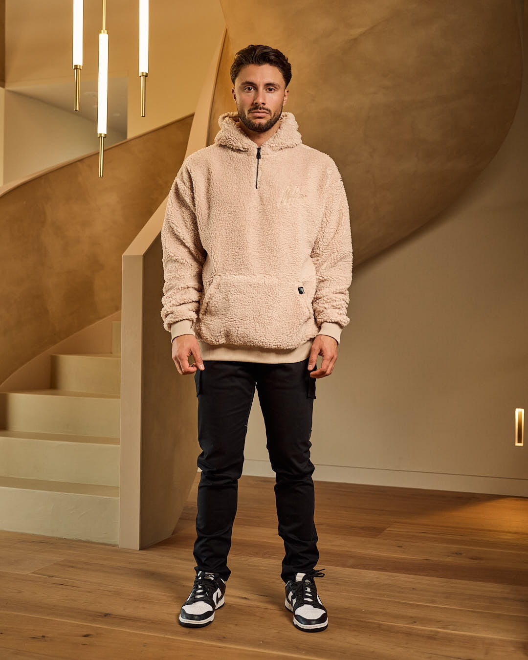 Malelions Men Sherpa Signature Half Zip Hoodie | Taupe