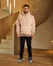 Malelions Men Sherpa Signature Half Zip Hoodie | Taupe