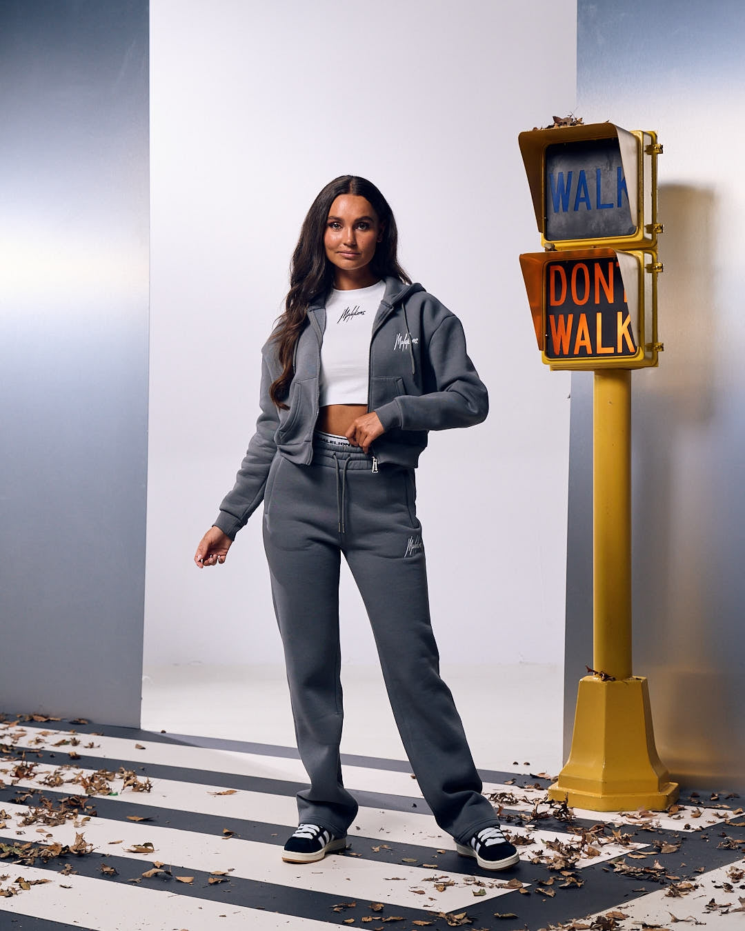 Malelions Women Cropped Zip Hoodie | Dark Grey