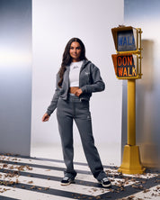 Malelions Women Cropped Zip Hoodie | Dark Grey