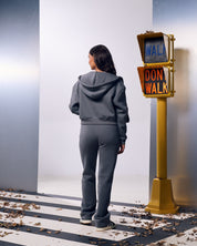 Malelions Women Cropped Zip Hoodie | Dark Grey