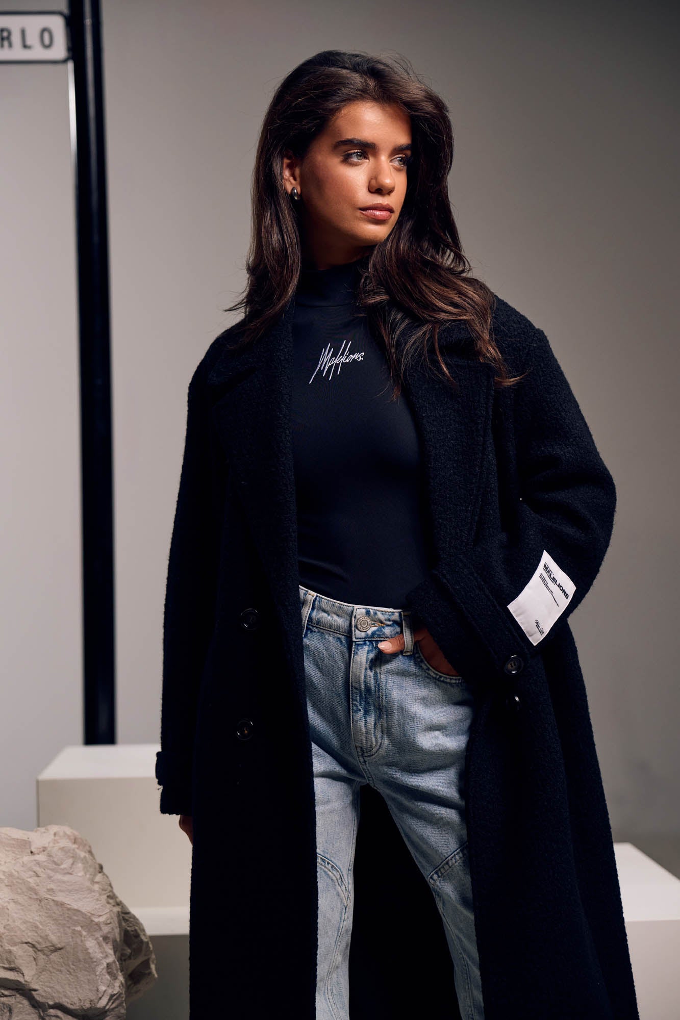 Malelions Women Oversized Label Coat | Black