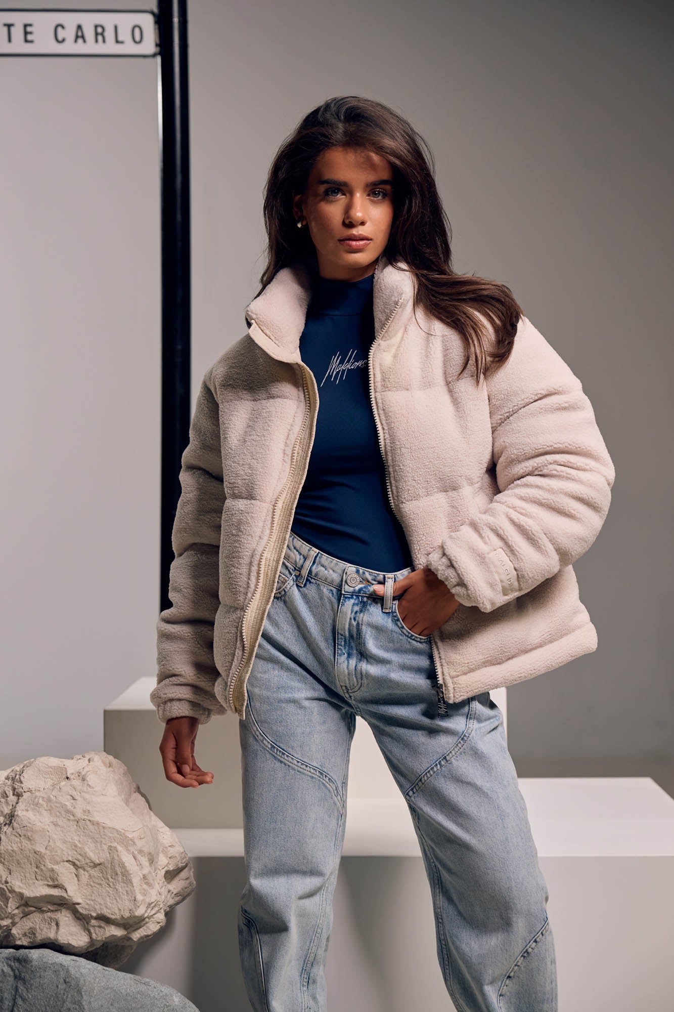 Malelions Women Signature Sherpa Puffer Jacket | Beige