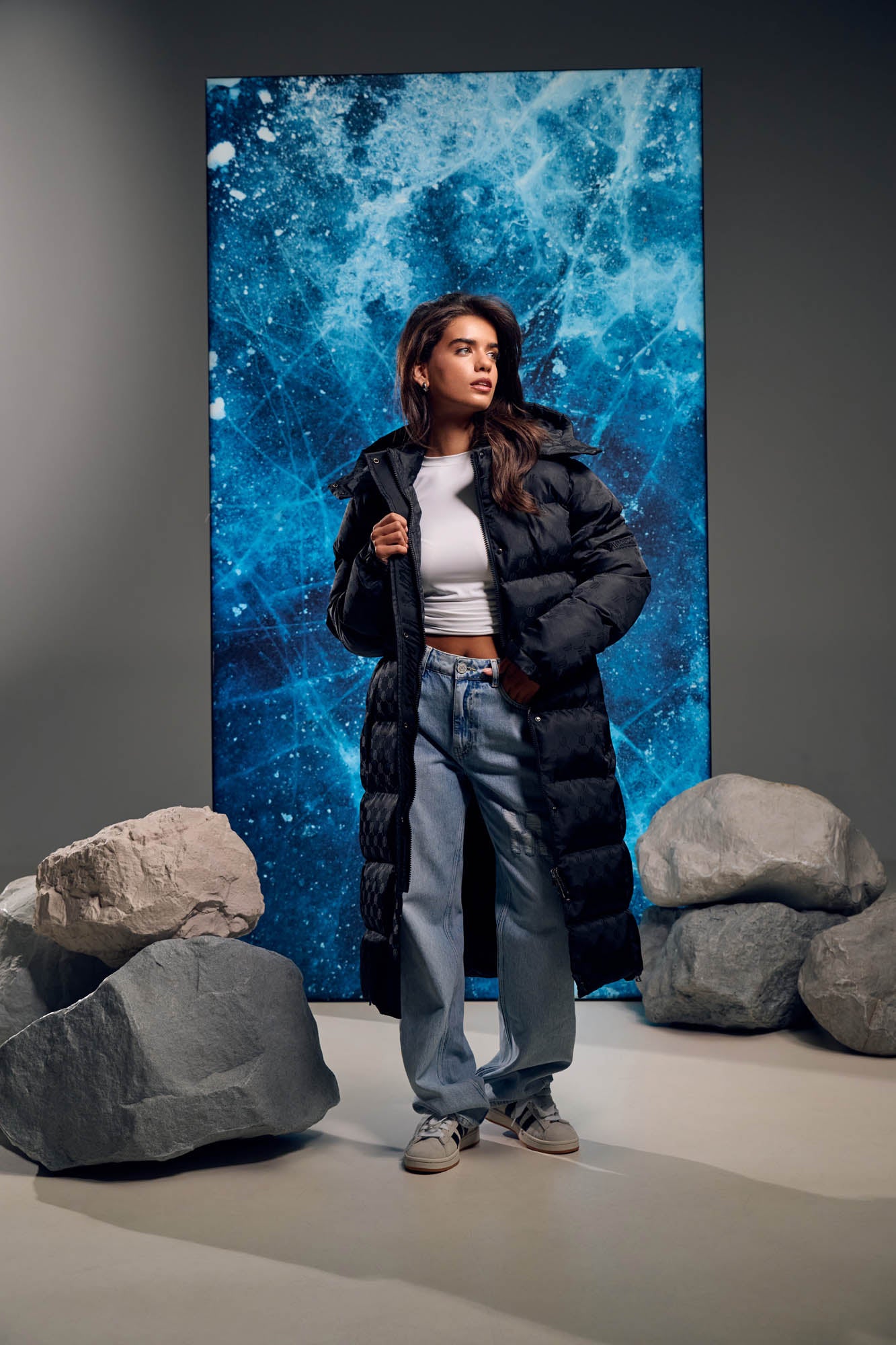 Malelions Women Monogram Long Puffer Jacket | Black