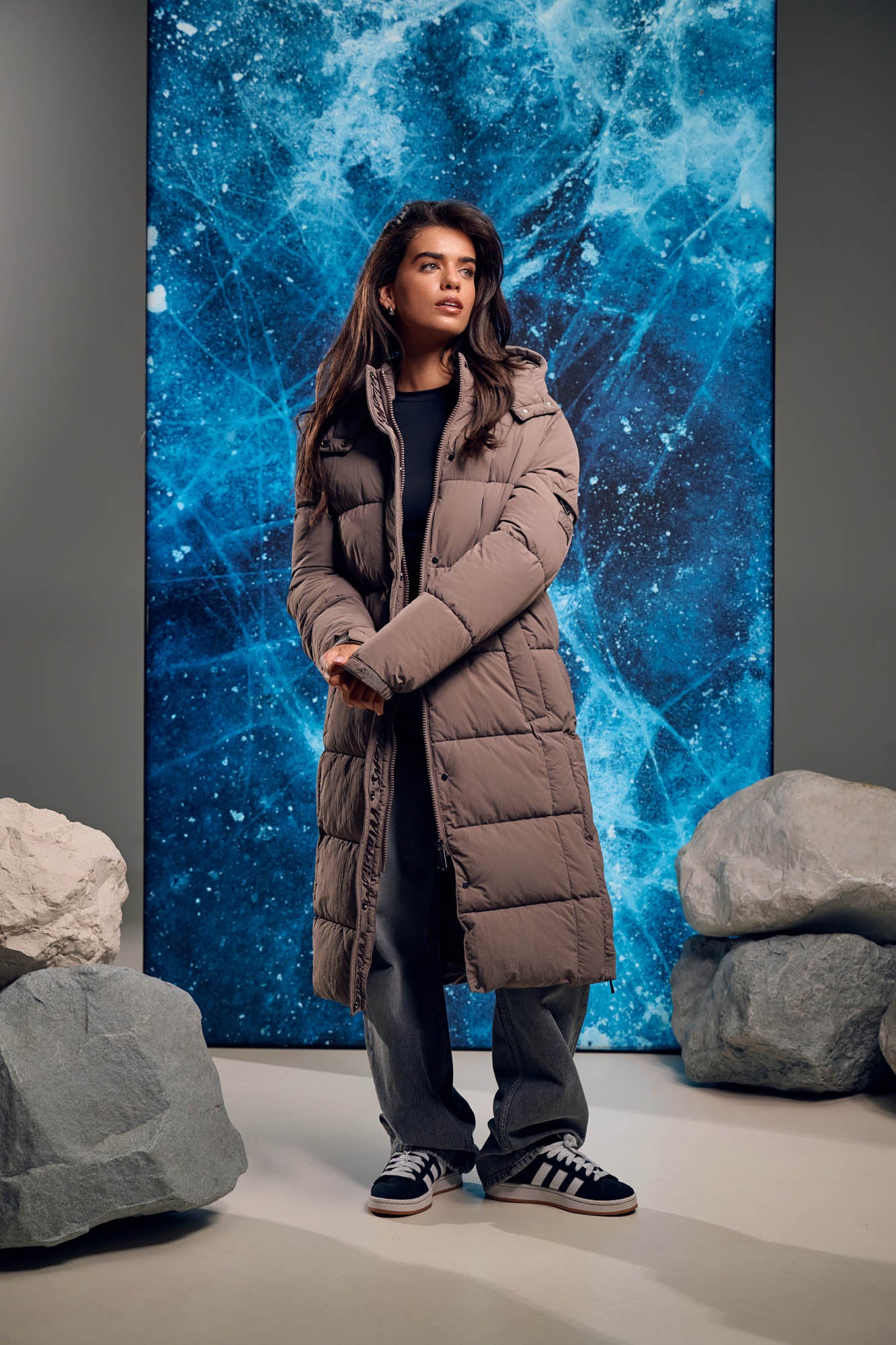 Malelions Women Signature Long Puffer Jacket | Dark Taupe