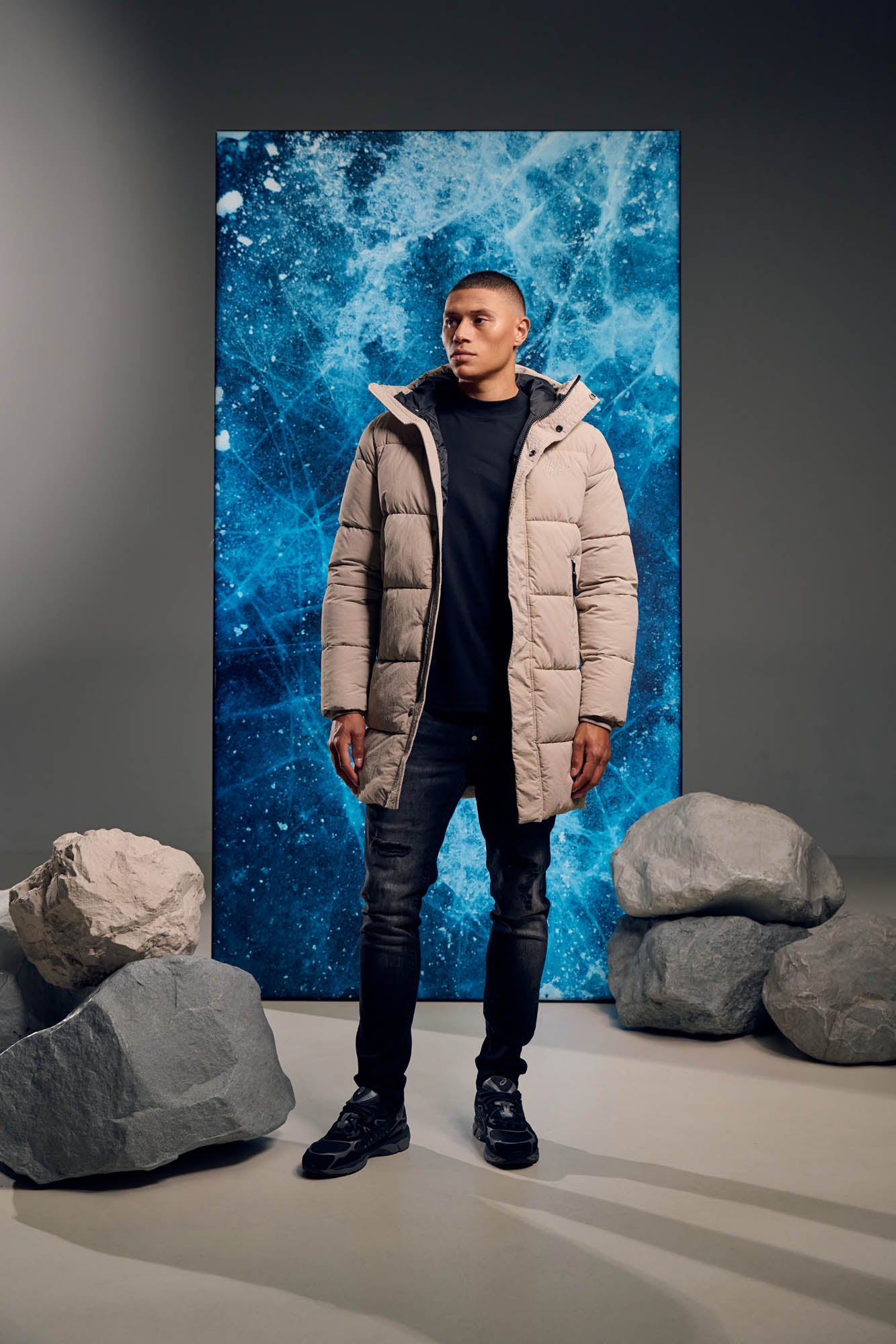 Malelions Men Mid Length Puffer Jacket | Sand