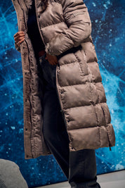 Malelions Women Monogram Long Puffer Jacket | Dark Taupe