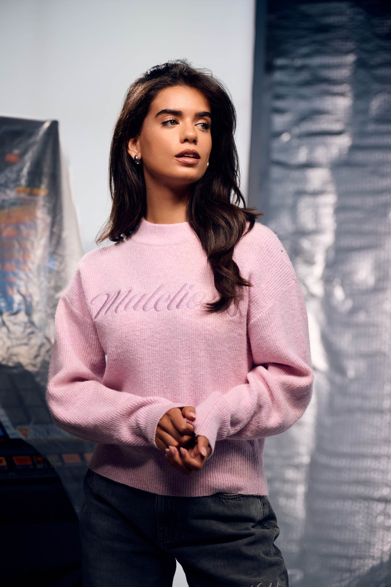 Malelions Women Embroidered Knit Sweater | Light Pink