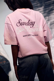 Malelions Women Brunch Club Oversized T-Shirt | Light Pink/White