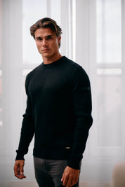 Malelions Men Knitted Rib Sweater | Black