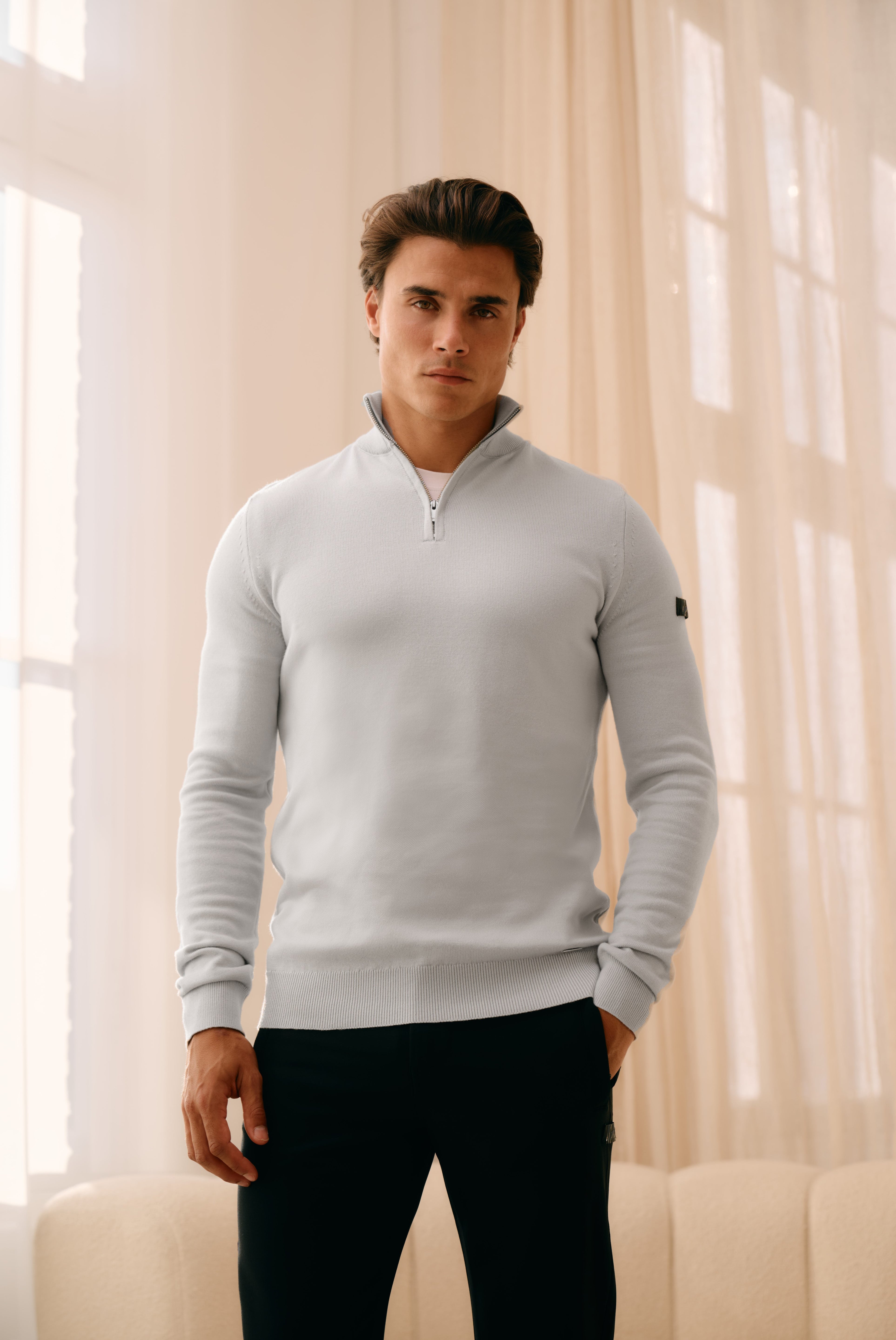 Malelions Men Knitted Quarter Zip | Ocean Grey
