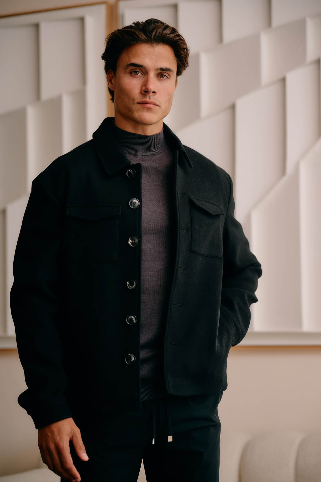 Malelions Men Wool Shacket | Black