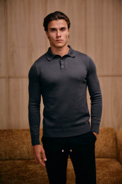 Malelions Men Knitted Longsleeve Polo | Mulch Brown
