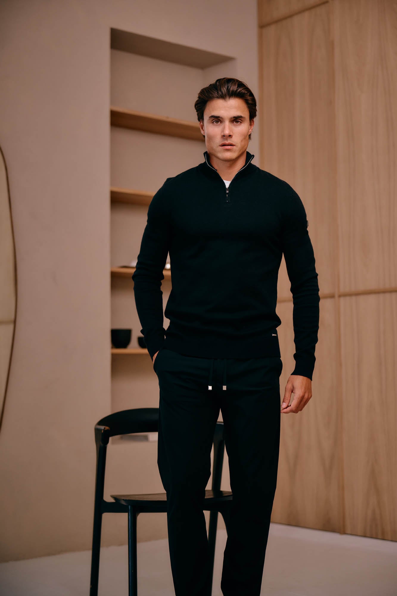 Malelions Men Knitted Quarter Zip | Black