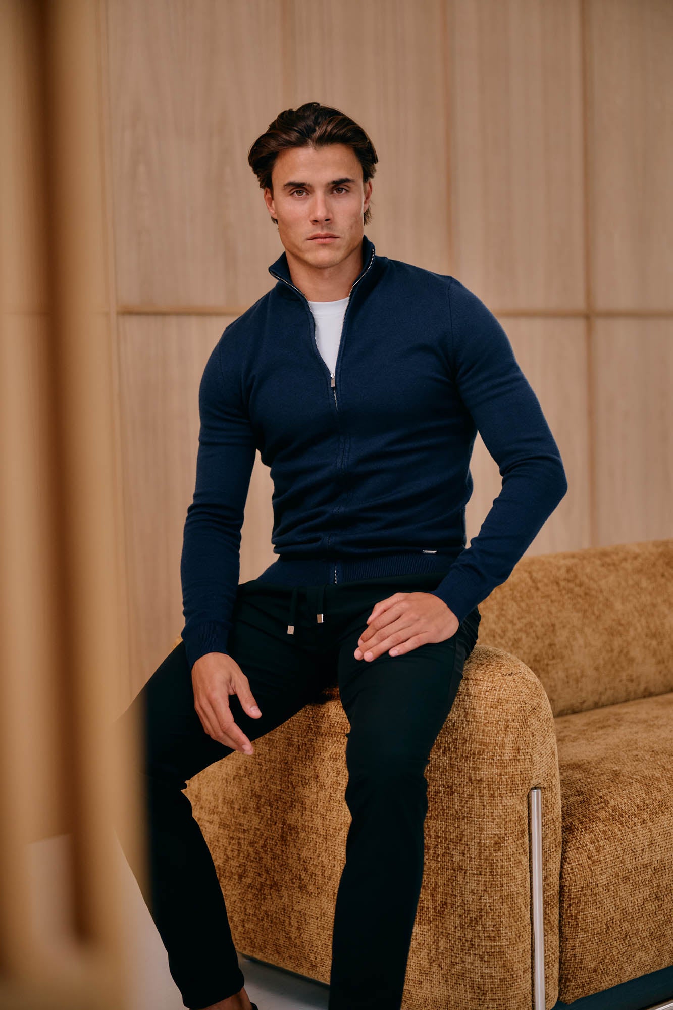 Malelions Men Knitted Zip Cardigan | Navy