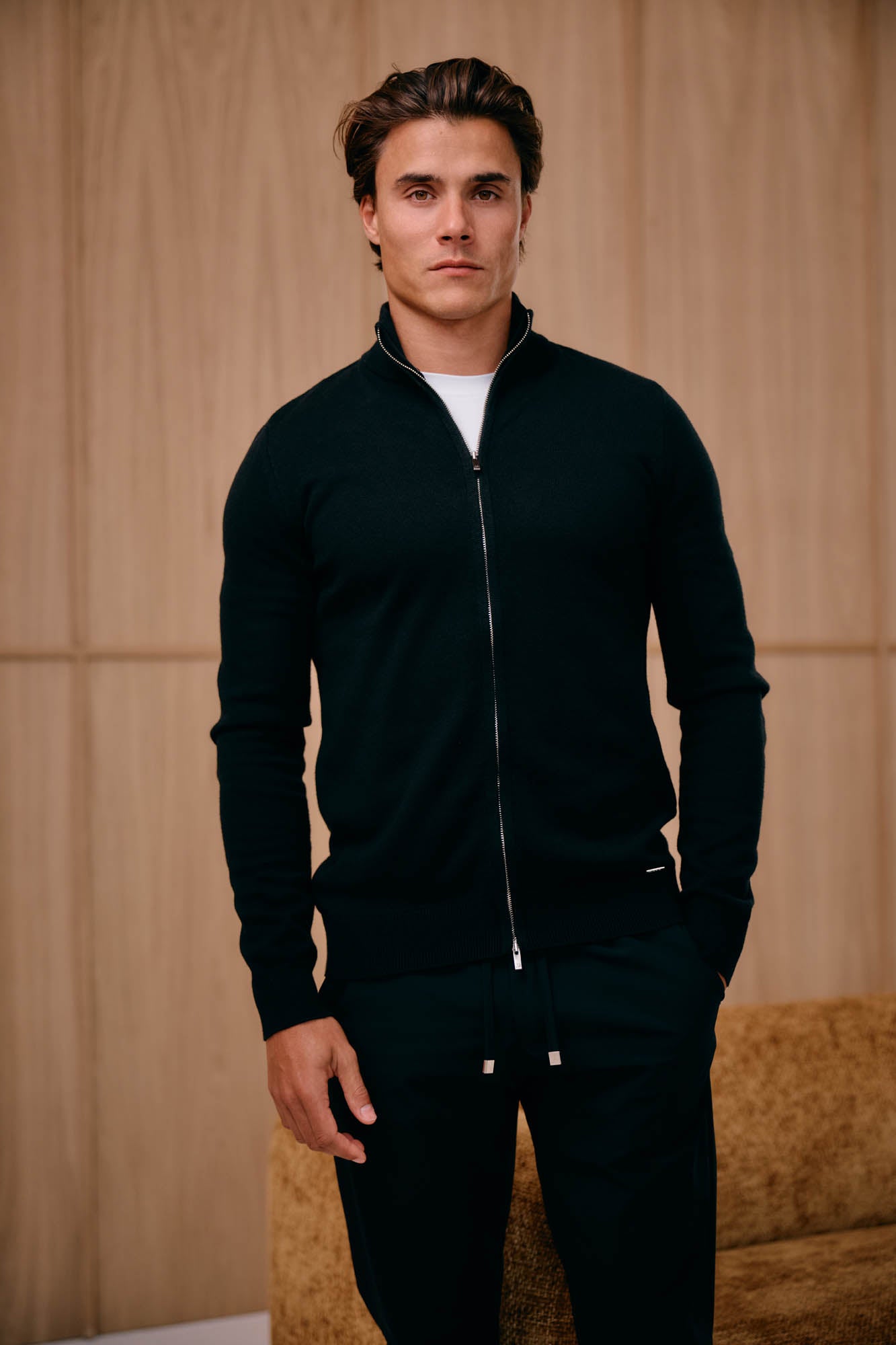 Malelions Men Knitted Zip Cardigan | Black