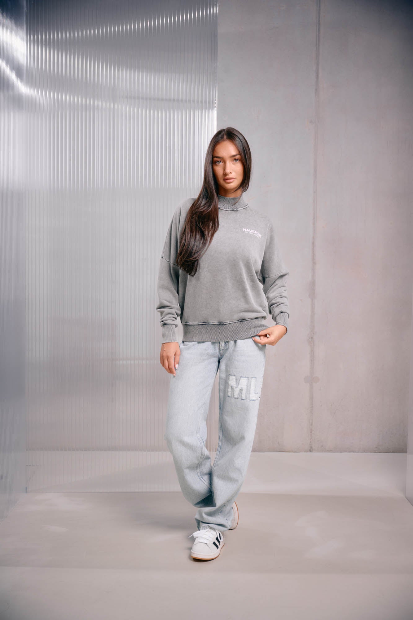 Malelions Women Rhinestone Sweater | Acid Wash