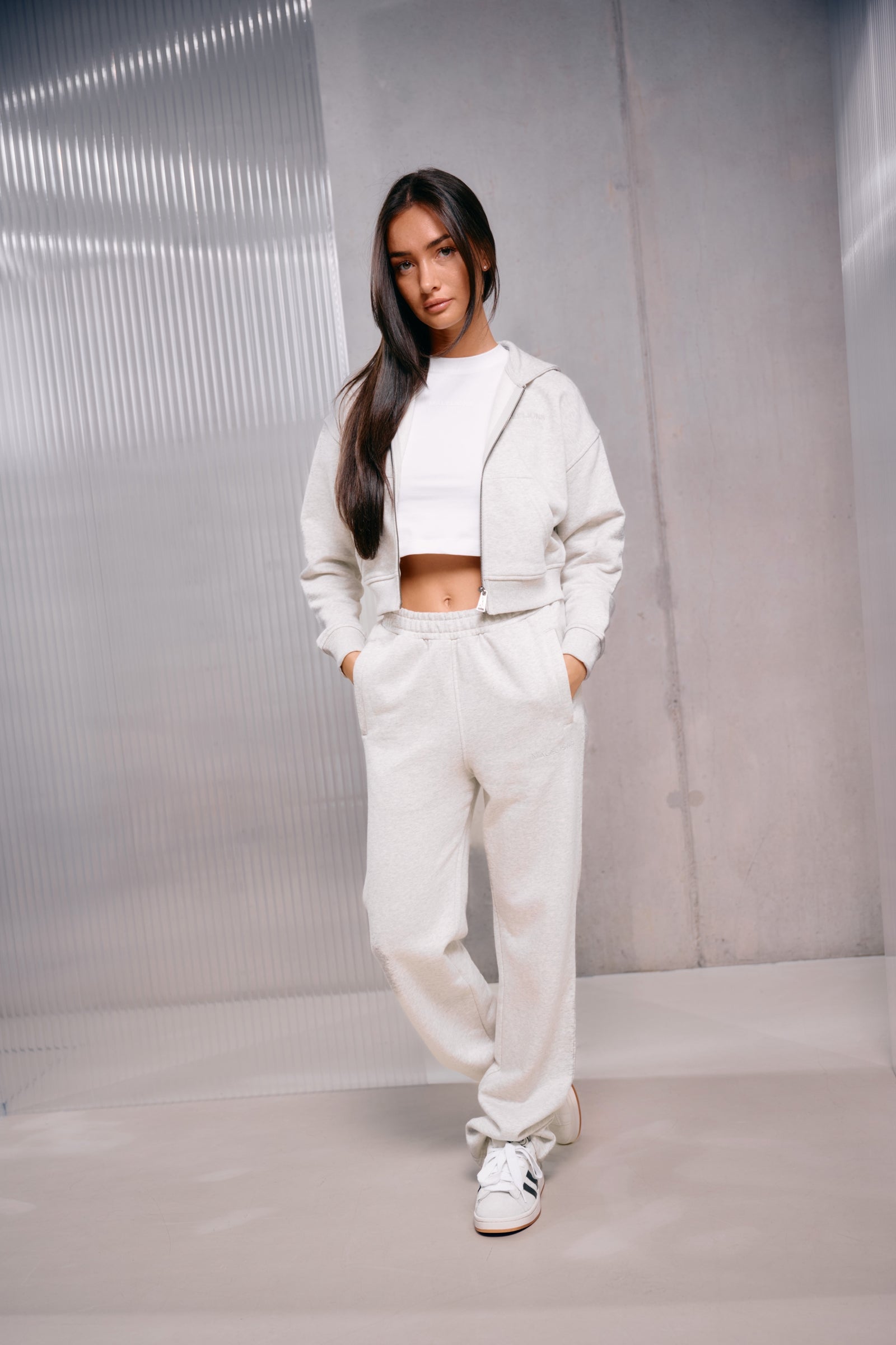 Malelions Women Cropped Zip Hoodie | Grey Melange