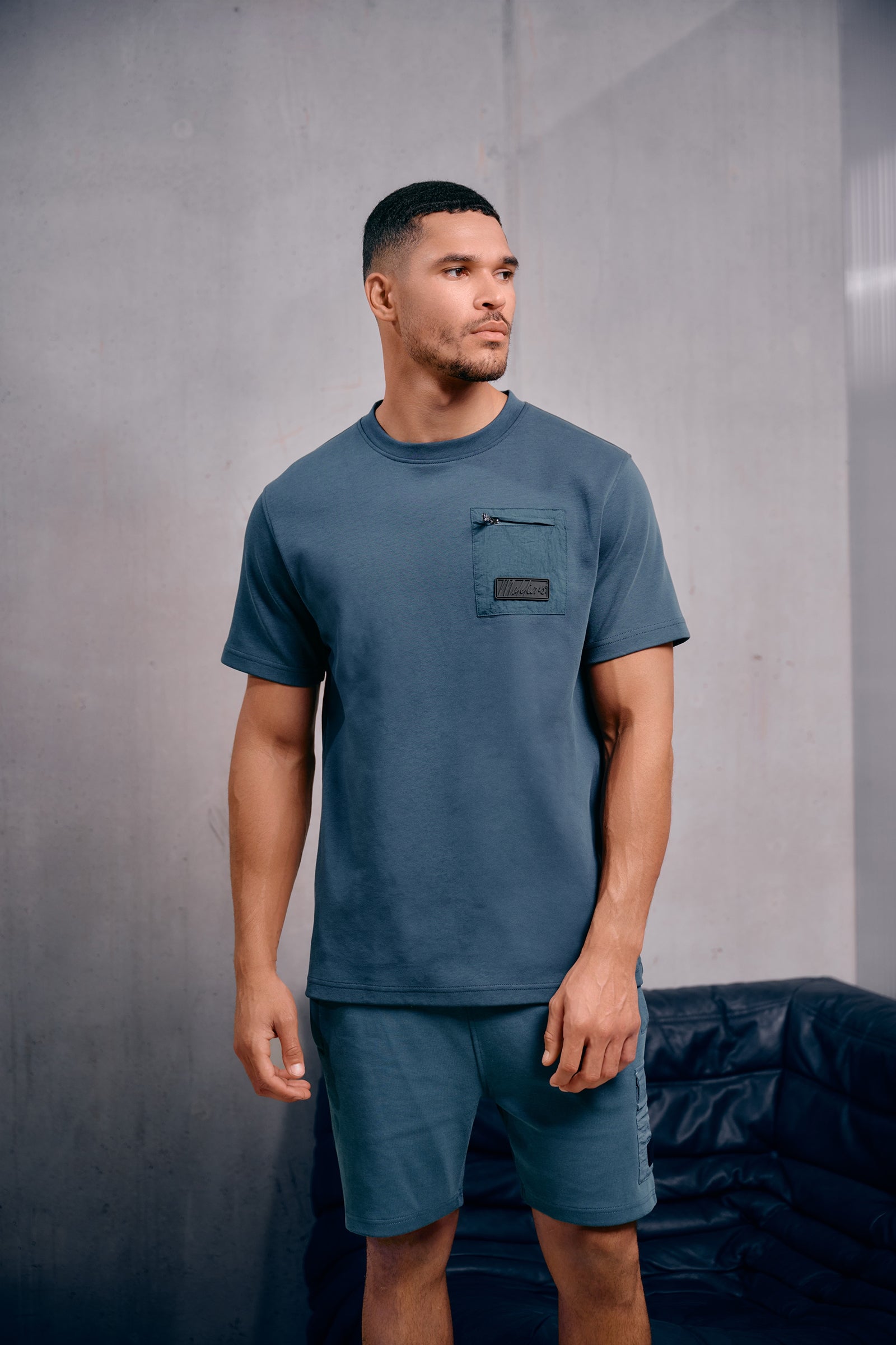 Malelions Men Nylon Pocket T-Shirt | Blue Slate