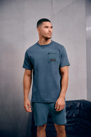 Malelions Men Nylon Pocket T-Shirt | Blue Slate