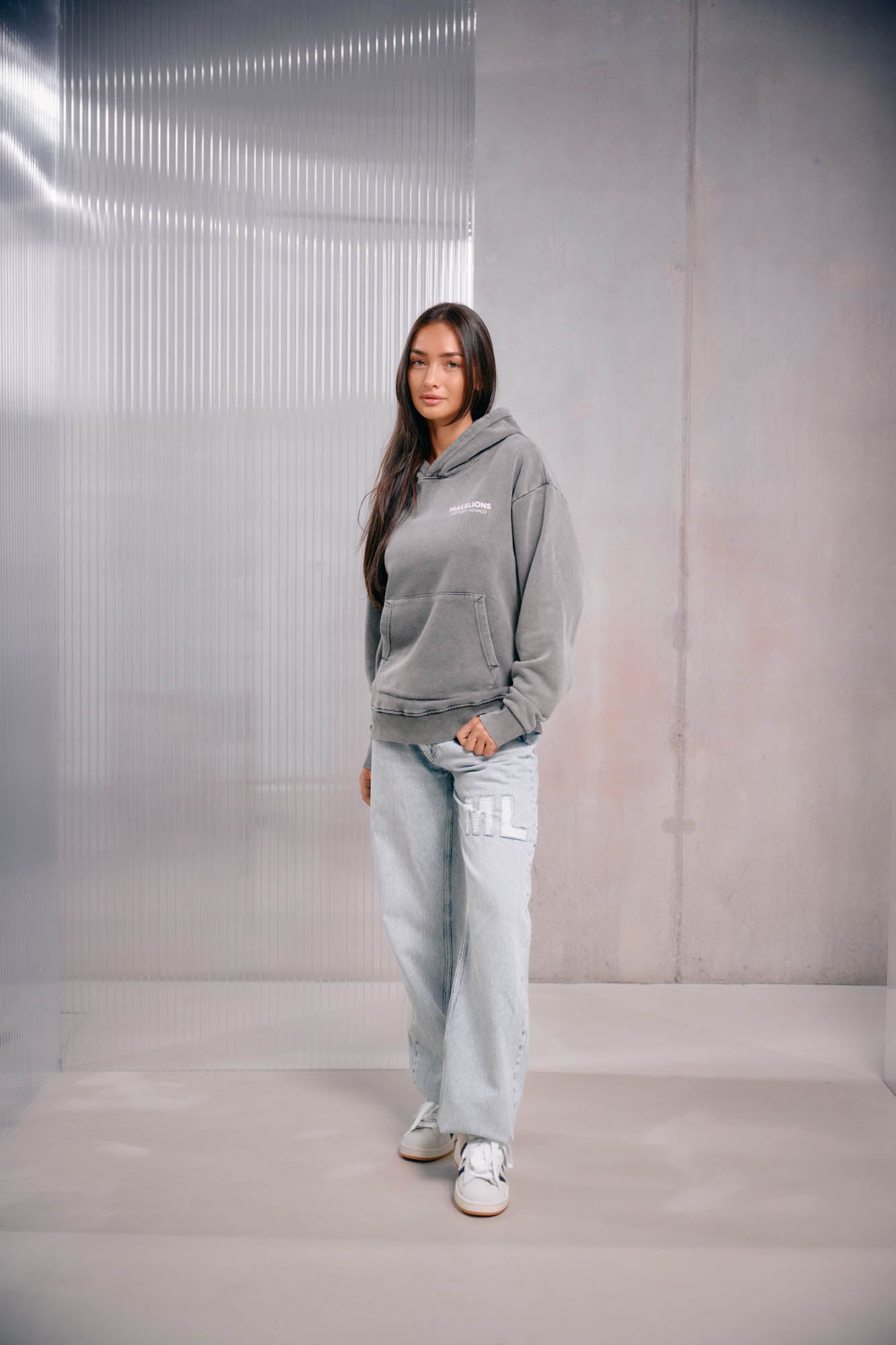 Malelions Women Rhinestone Hoodie | Acid Wash