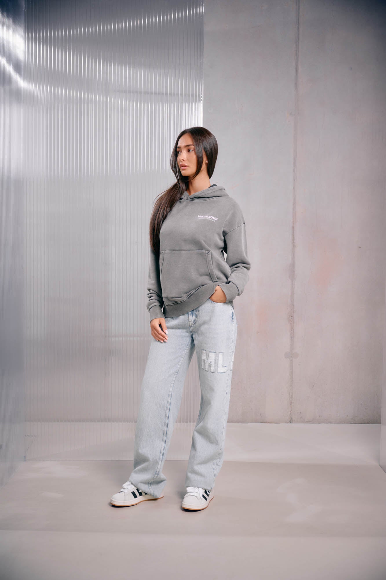 Malelions Women Rhinestone Hoodie | Acid Wash