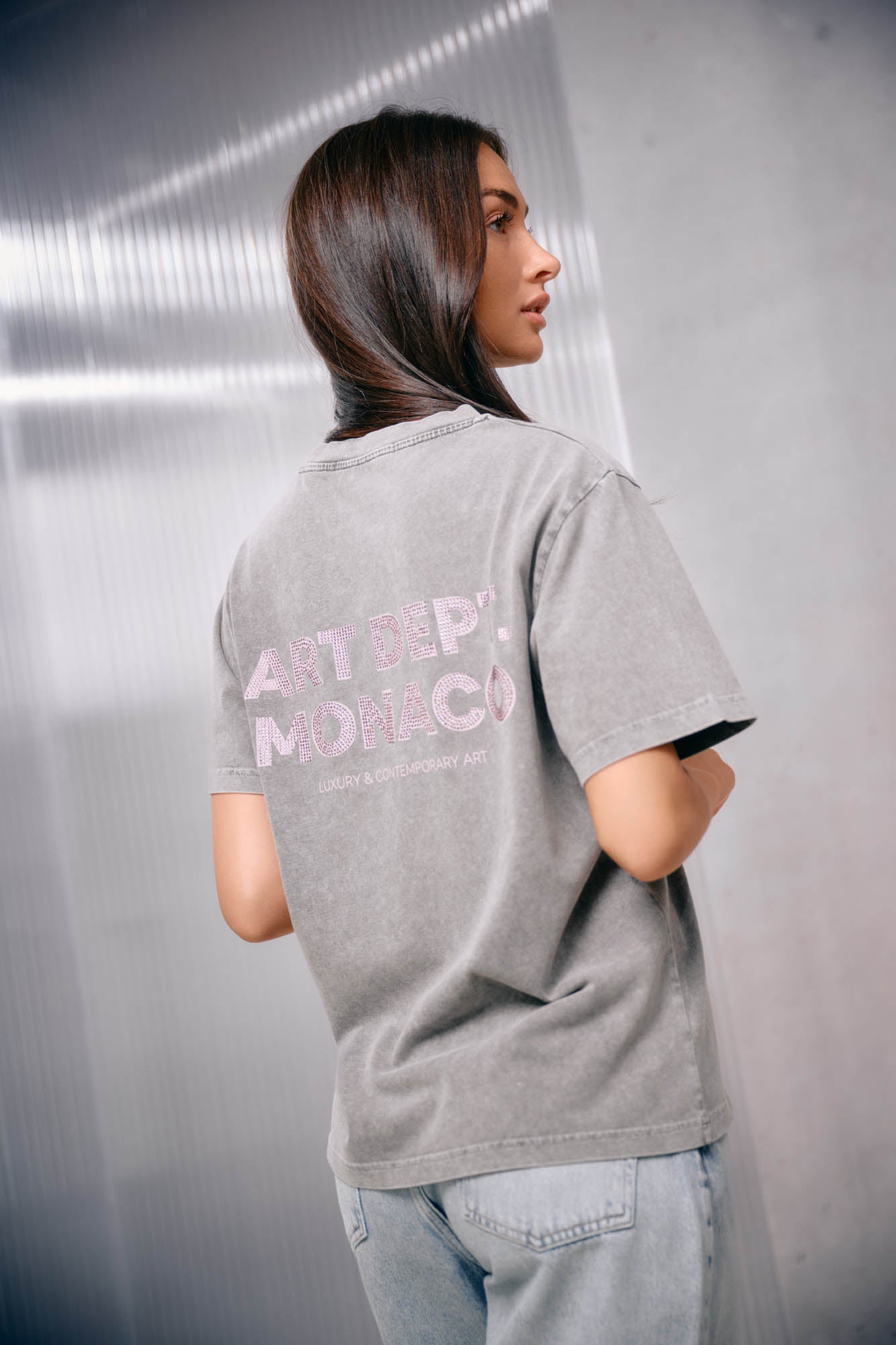 Malelions Women Rhinestone T-Shirt | Acid Wash