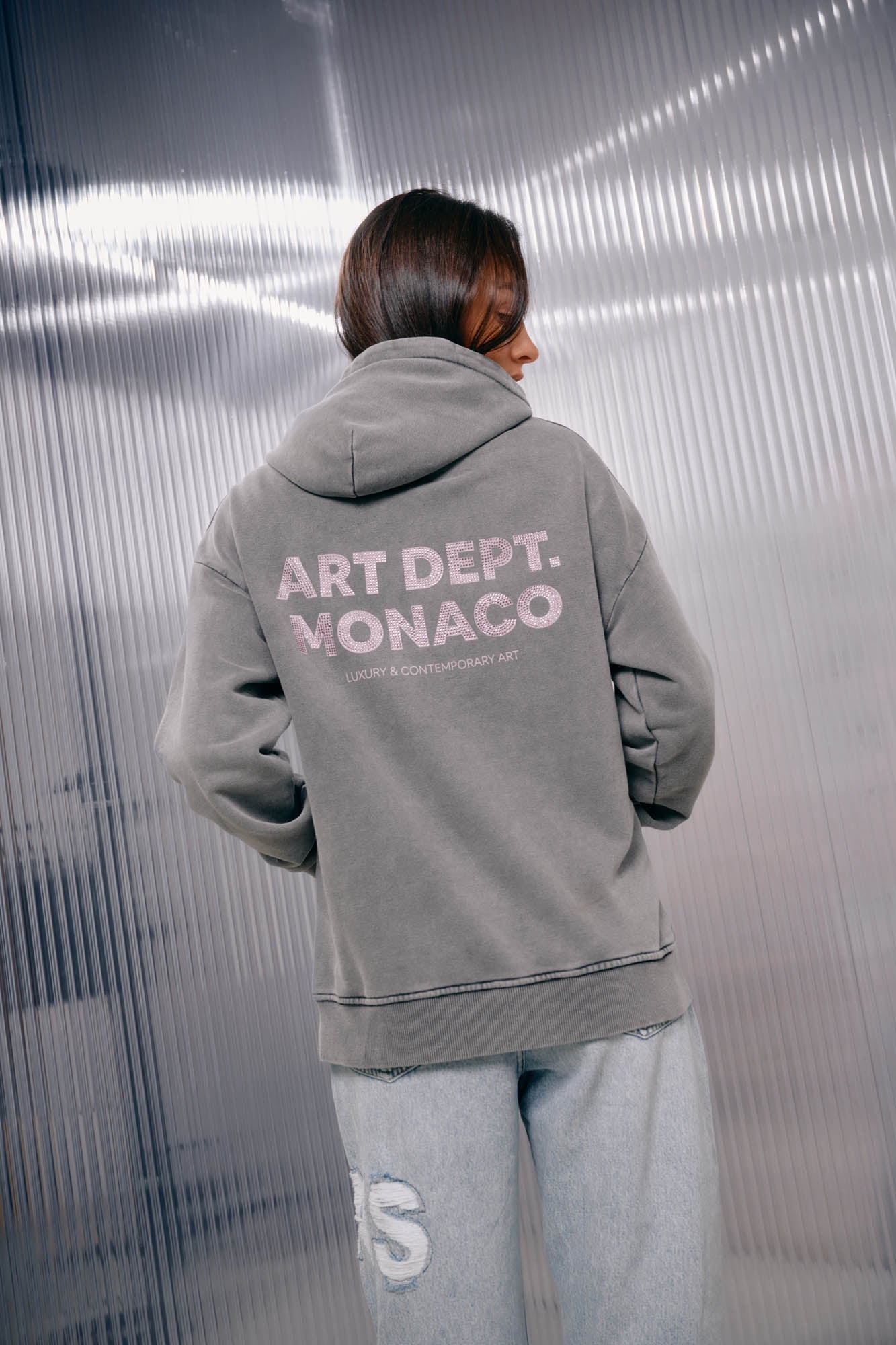 Malelions Women Rhinestone Hoodie | Acid Wash