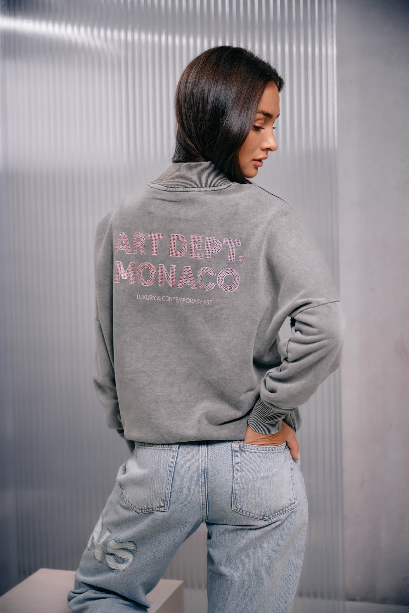 Malelions Women Rhinestone Sweater | Acid Wash