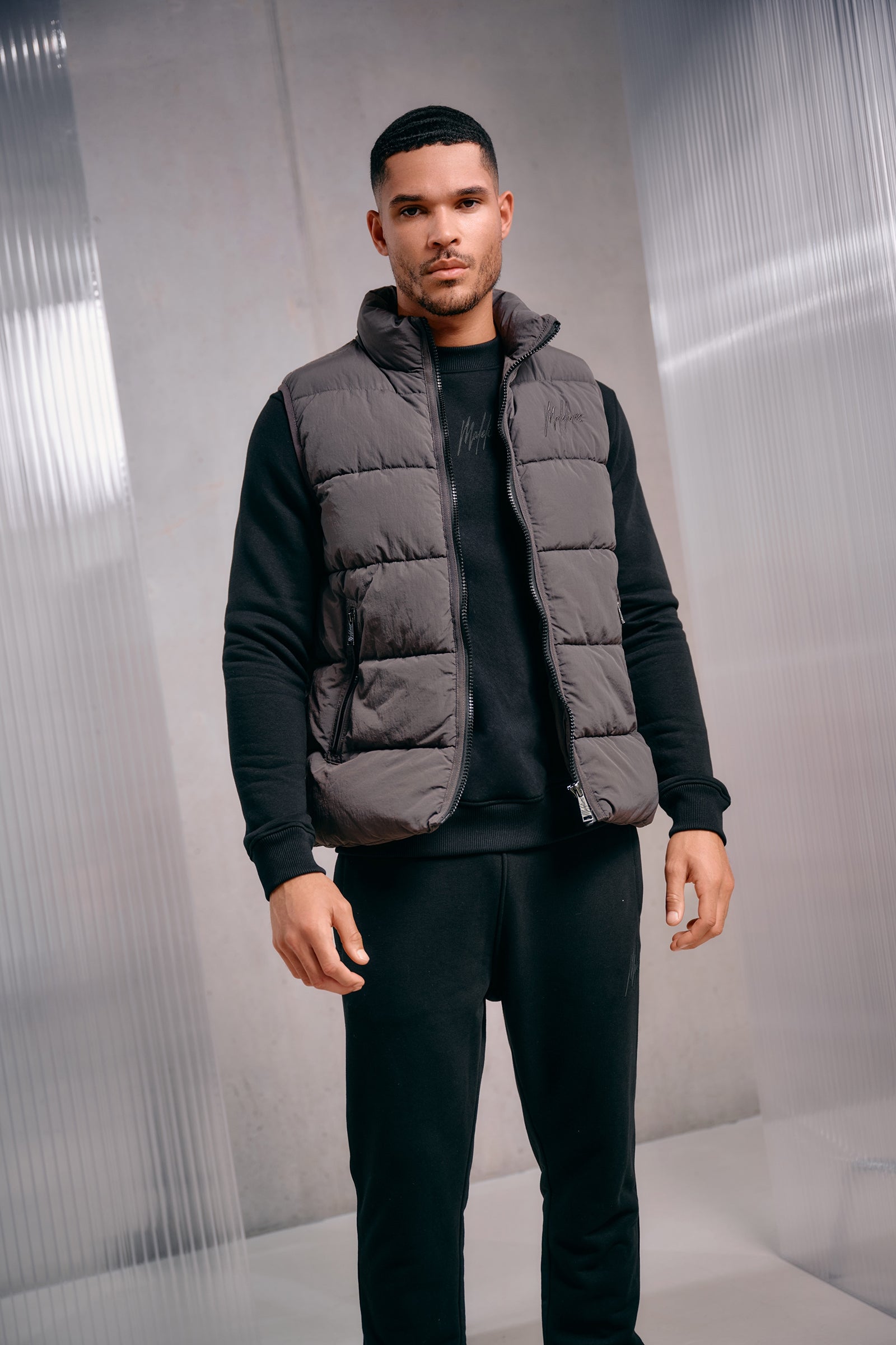 Malelions Men Matt Crinkle Padded Vest | Mulch Brown