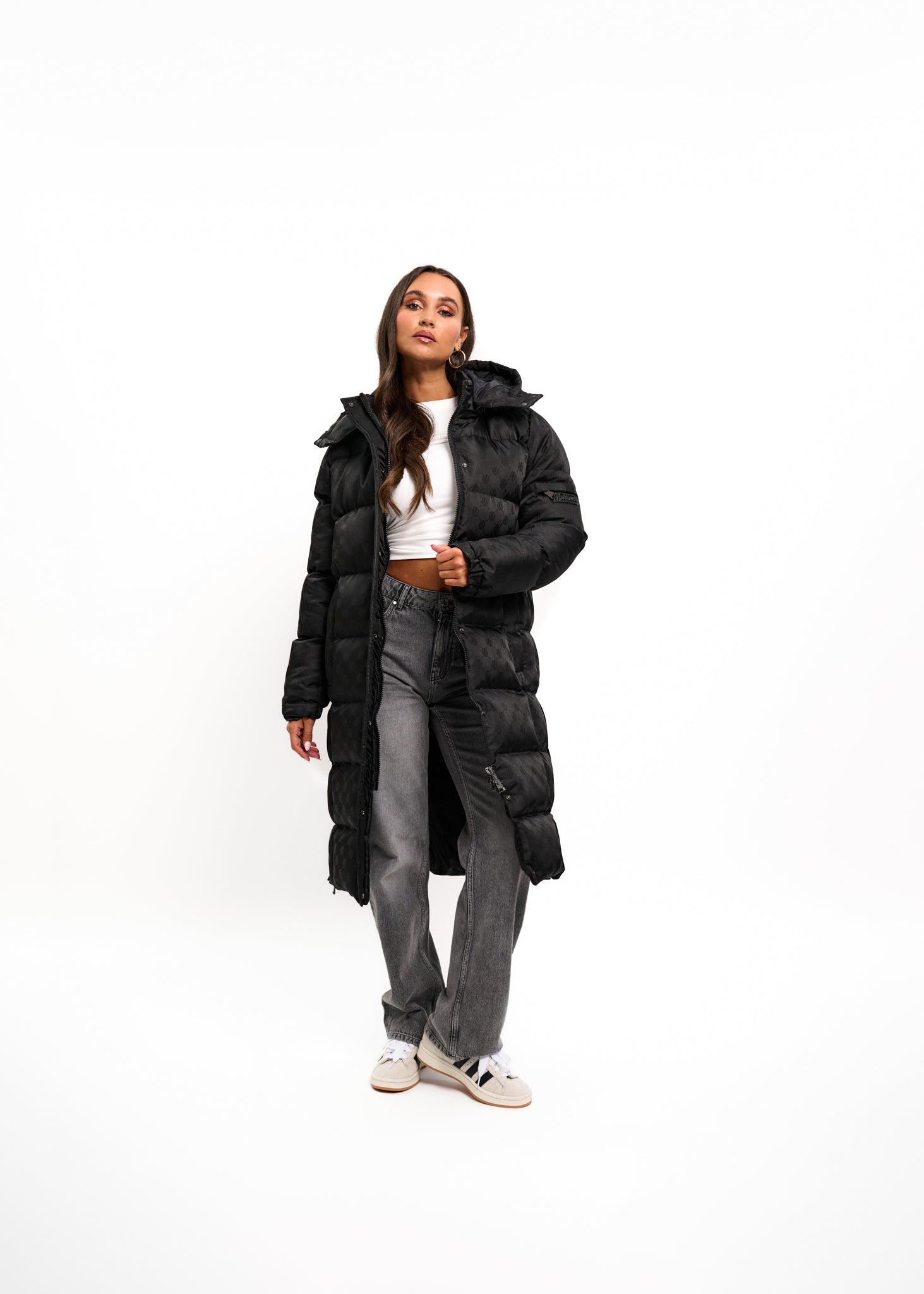 Malelions Women Monogram Long Puffer Jacket | Black