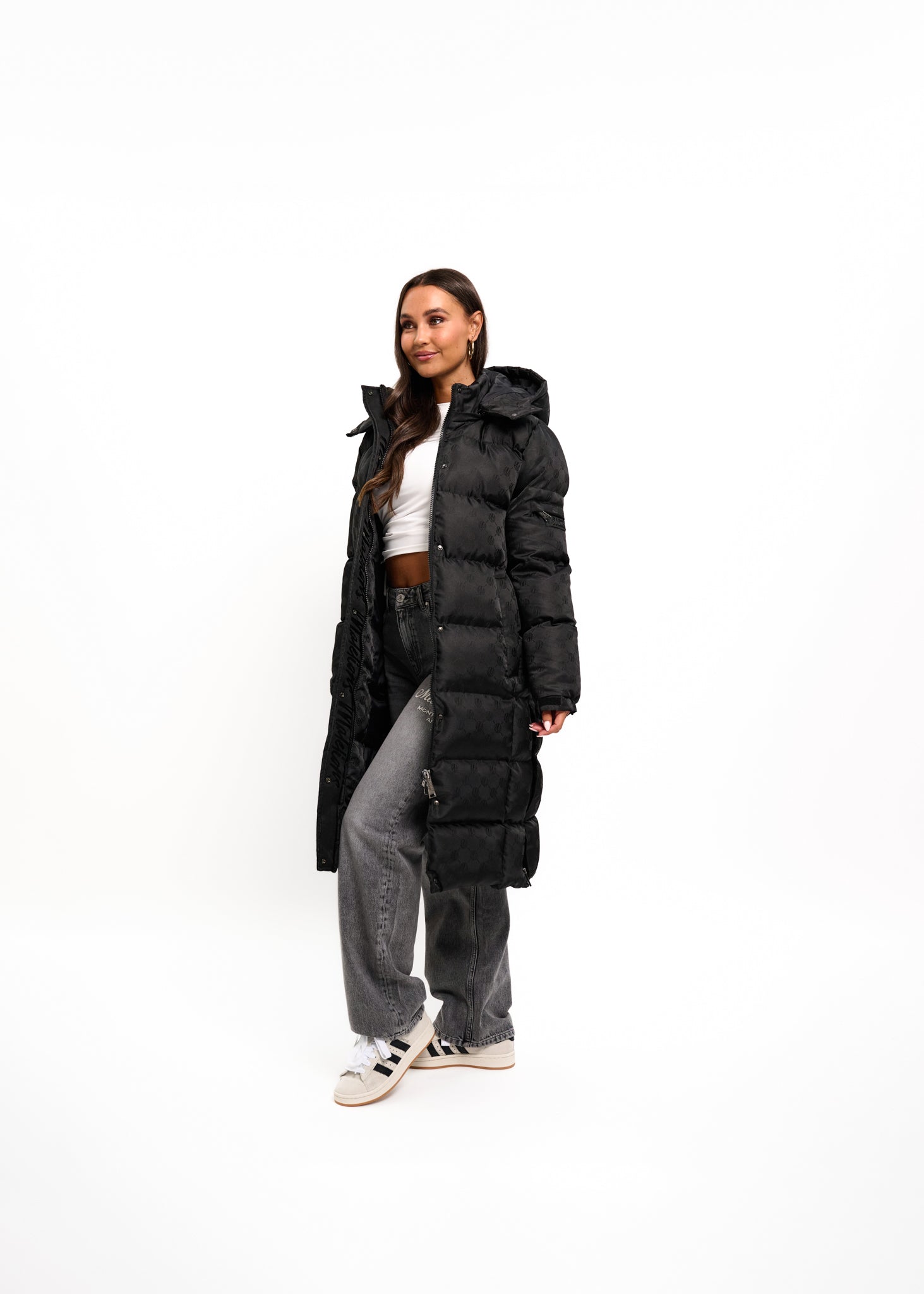 Malelions Women Monogram Long Puffer Jacket | Black