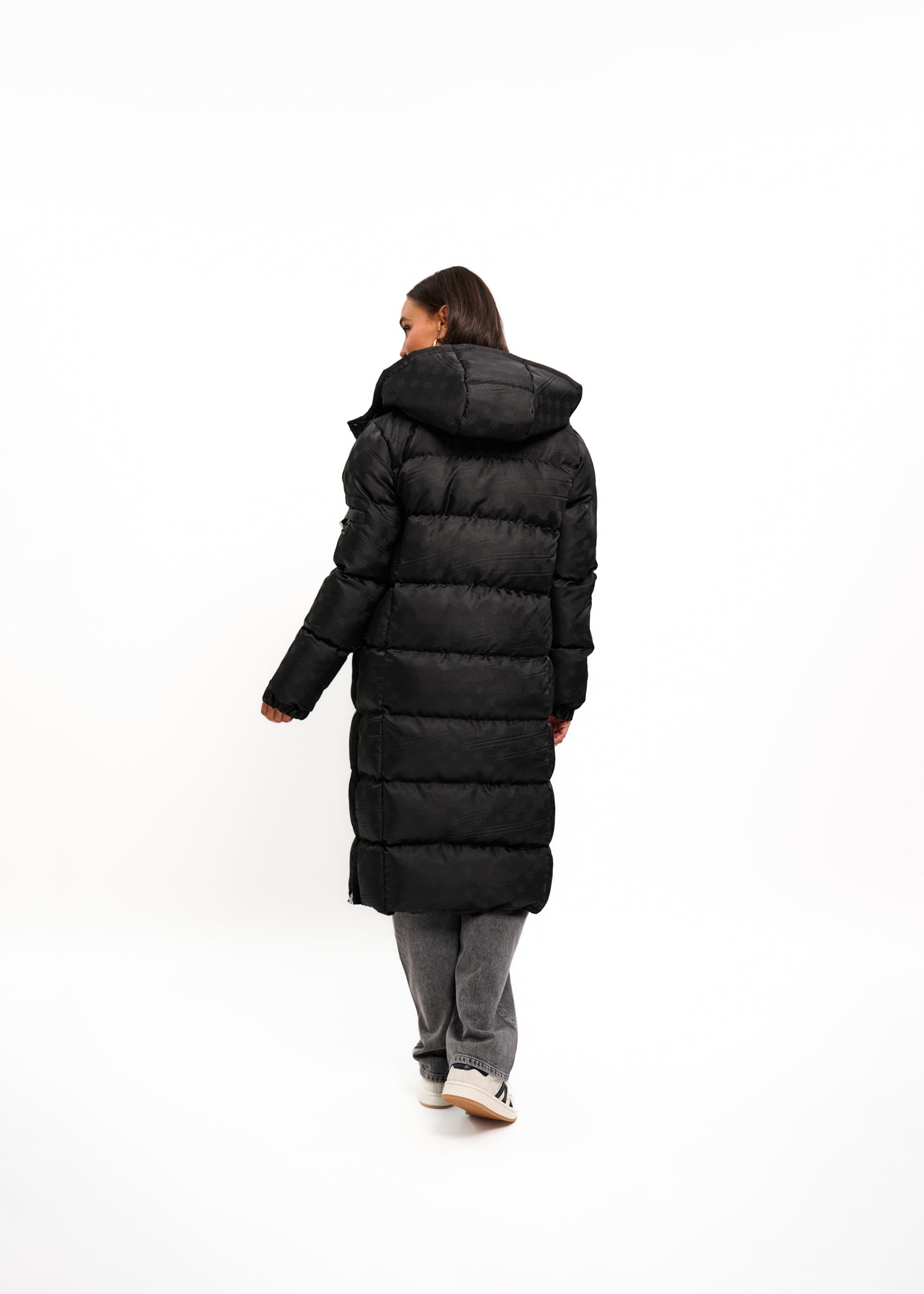 Malelions Women Monogram Long Puffer Jacket | Black