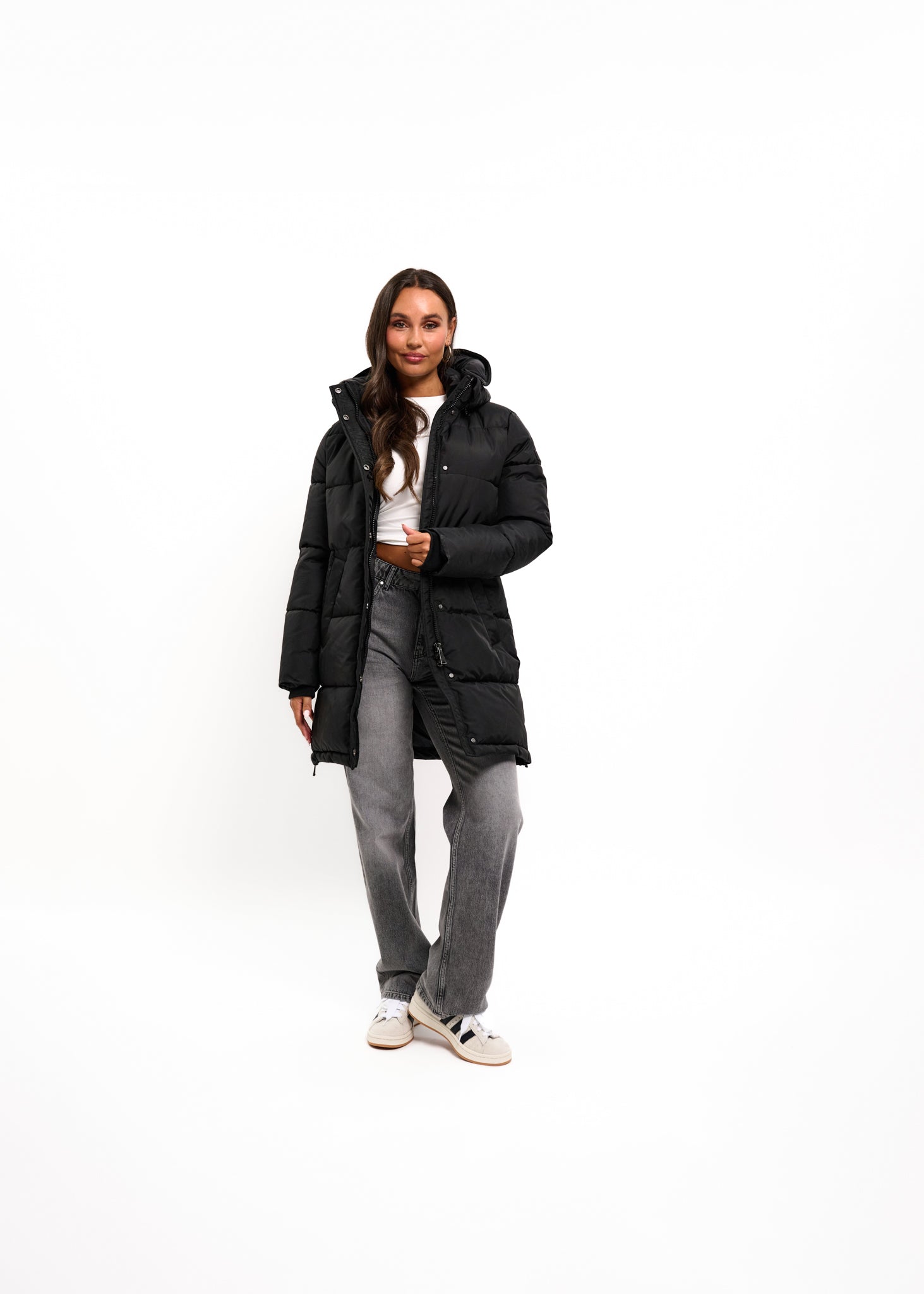 Malelions Women Mid Length Puffer Jacket | Black