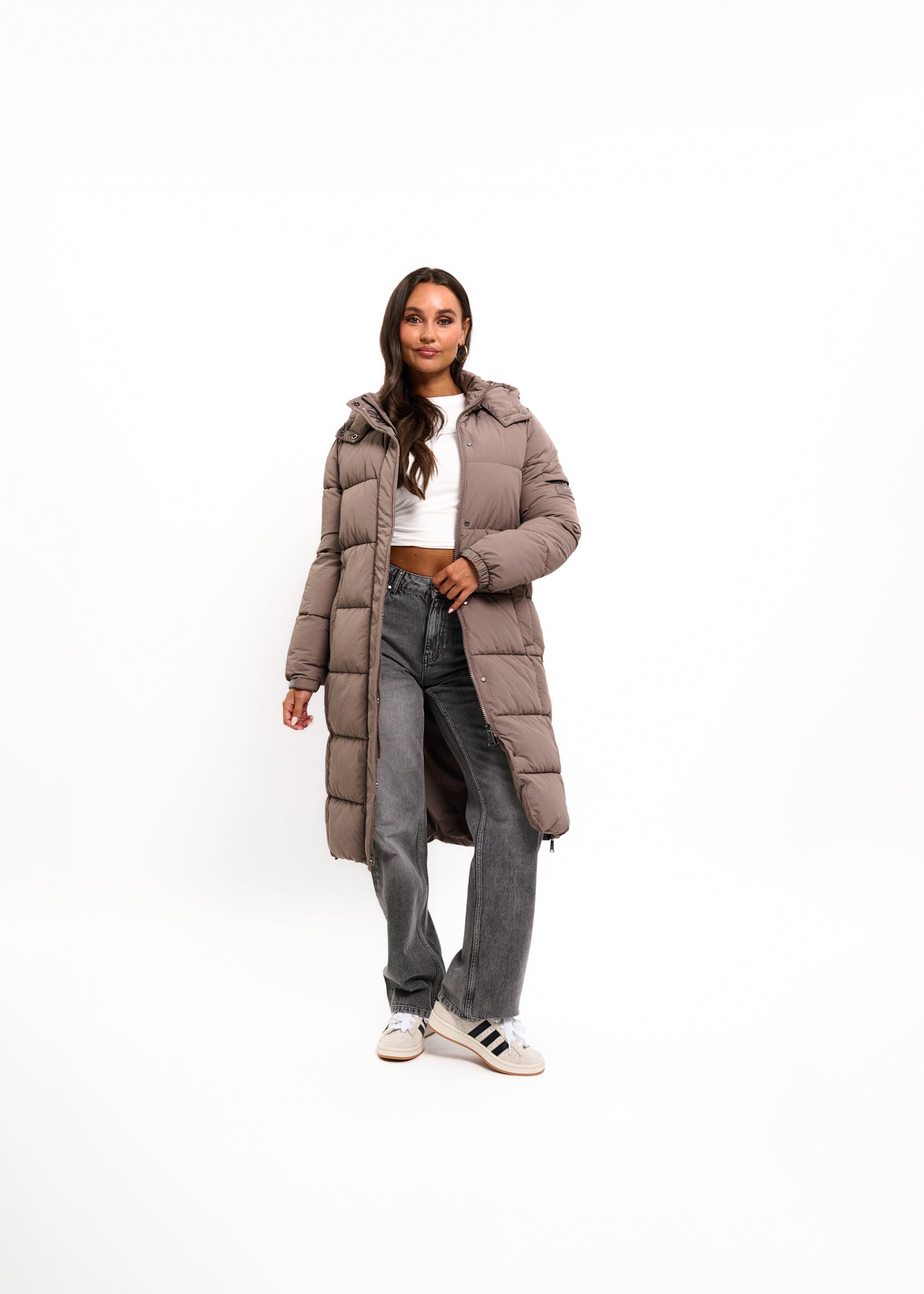 Malelions Women Signature Long Puffer Jacket | Dark Taupe