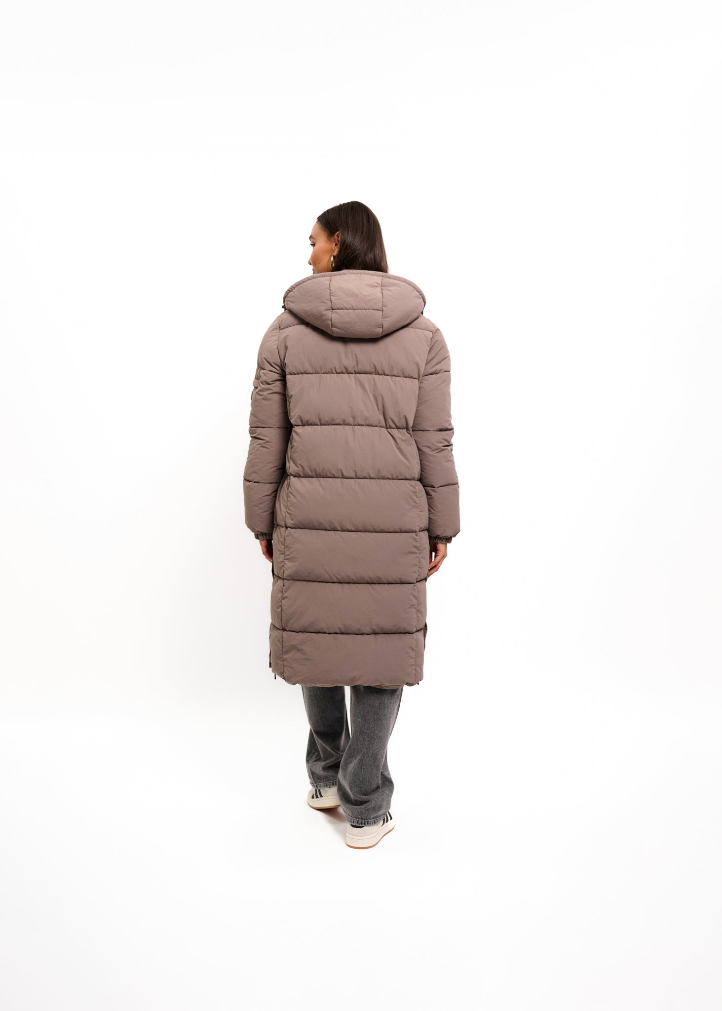 Malelions Women Signature Long Puffer Jacket | Dark Taupe
