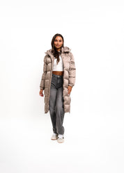 Malelions Women Monogram Long Puffer Jacket | Dark Taupe