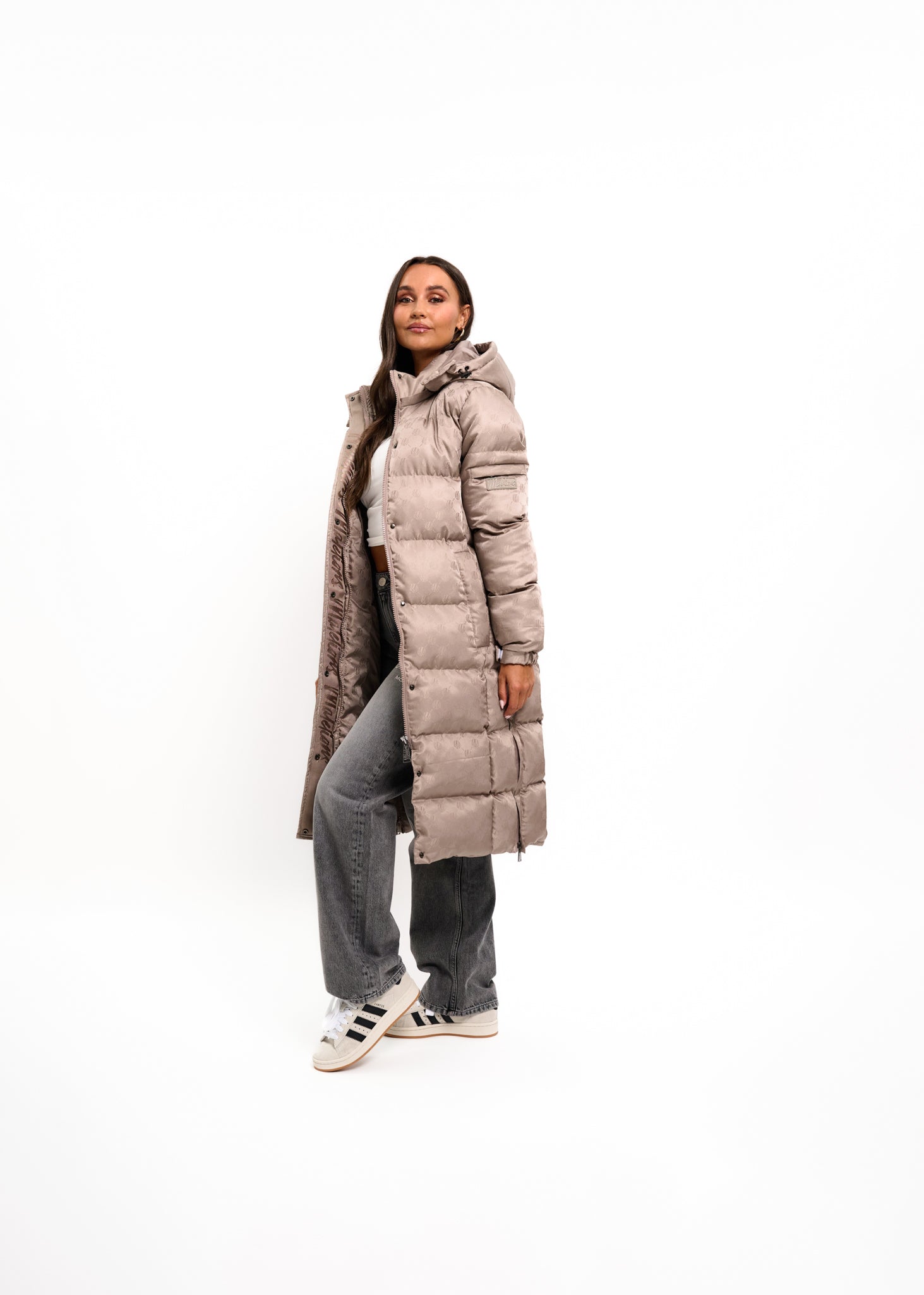 Malelions Women Monogram Long Puffer Jacket | Dark Taupe