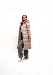 Malelions Women Monogram Long Puffer Jacket | Dark Taupe