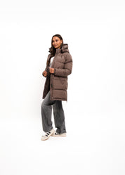 Malelions Women Mid Length Puffer Jacket | Dark Taupe