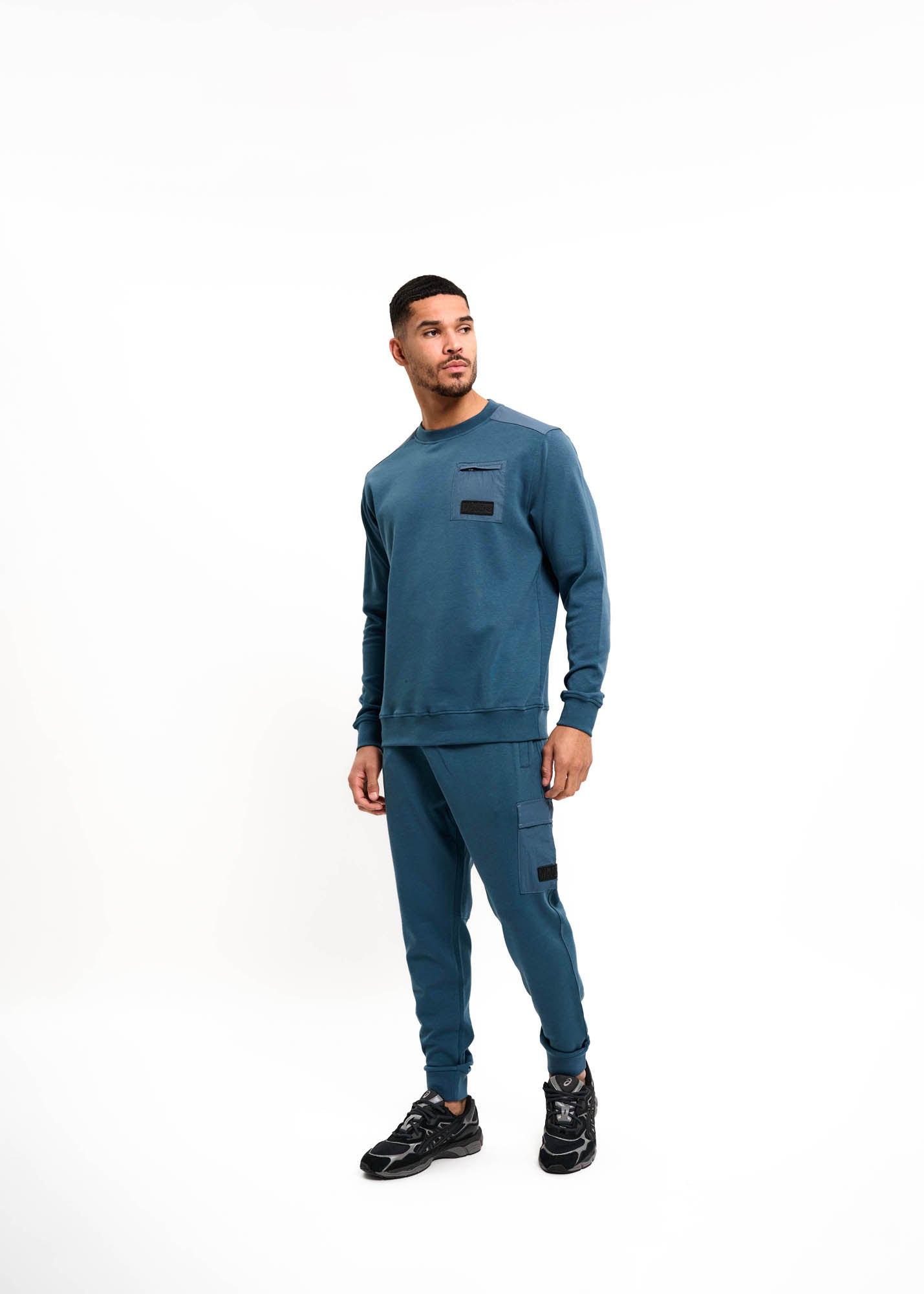 Malelions Men Nylon Pocket Sweater | Blue Slate