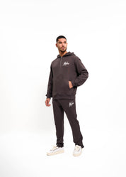 Malelions Herren-Kapuzenpullover mit Kettenstich-Signatur und halbem Reißverschluss | Mulchbraun