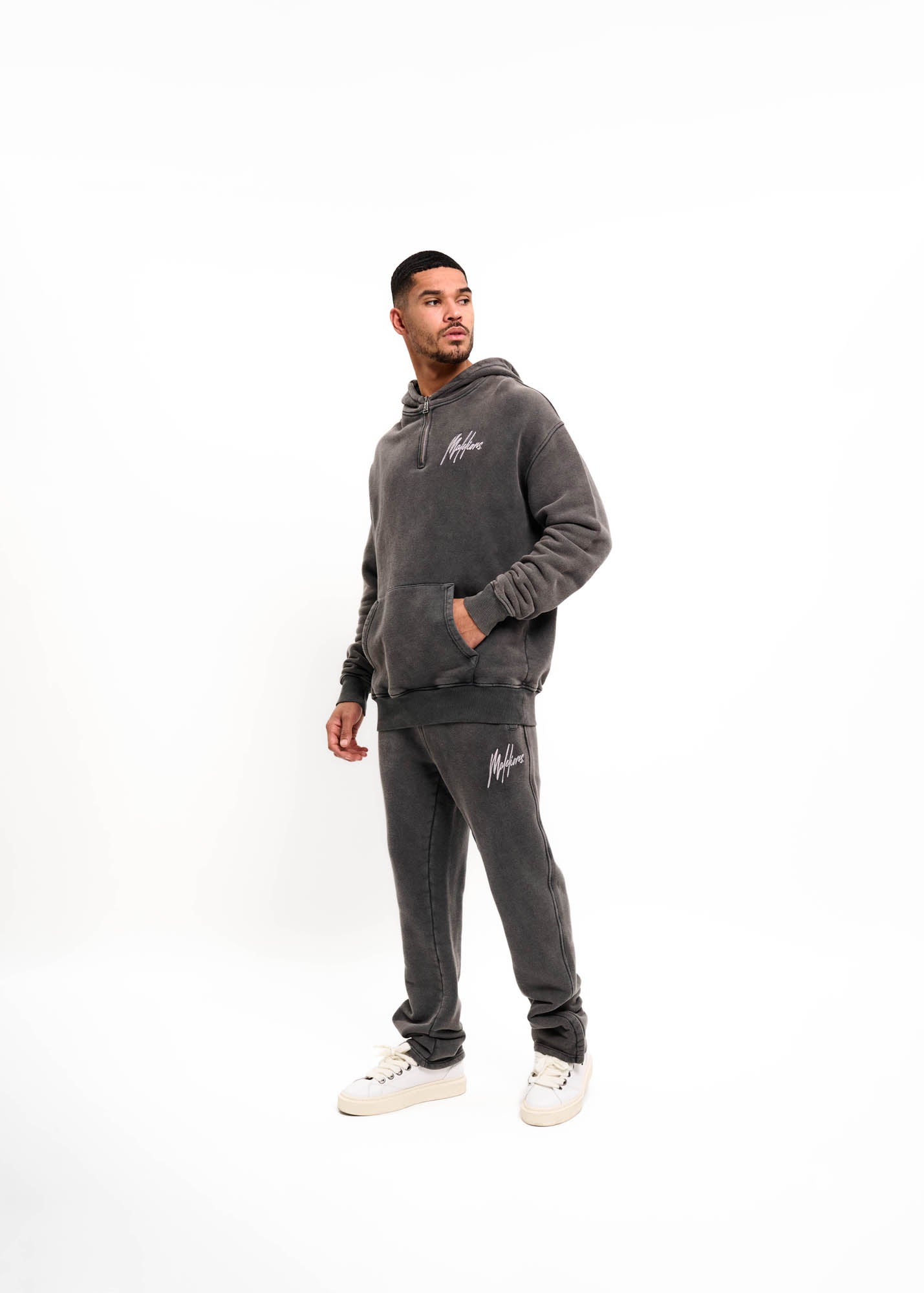 Malelions Men Chainstitch Signature Half Zip Hoodie | Acid Wash