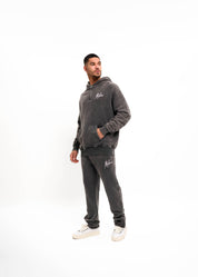 Malelions Men Chainstitch Signature Half Zip Hoodie | Acid Wash