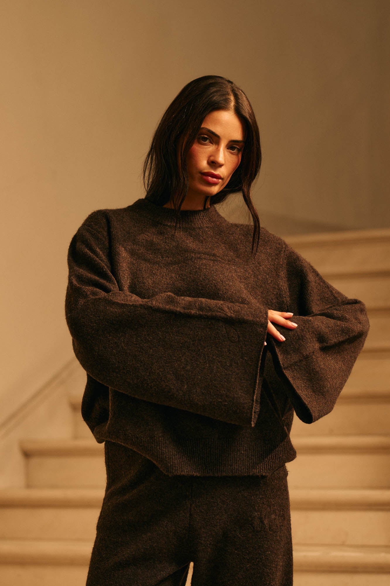 Malelions Women Oversized Knitted Sweater | Dark Brown